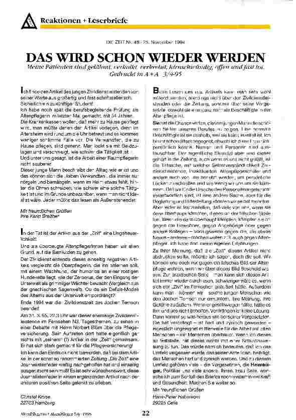Vorschauseite 1: Das wird schon wieder werden Meine Patienten sind gelähmt, verkalkt, verkrebst, hirnschwündig, offen und fast tot