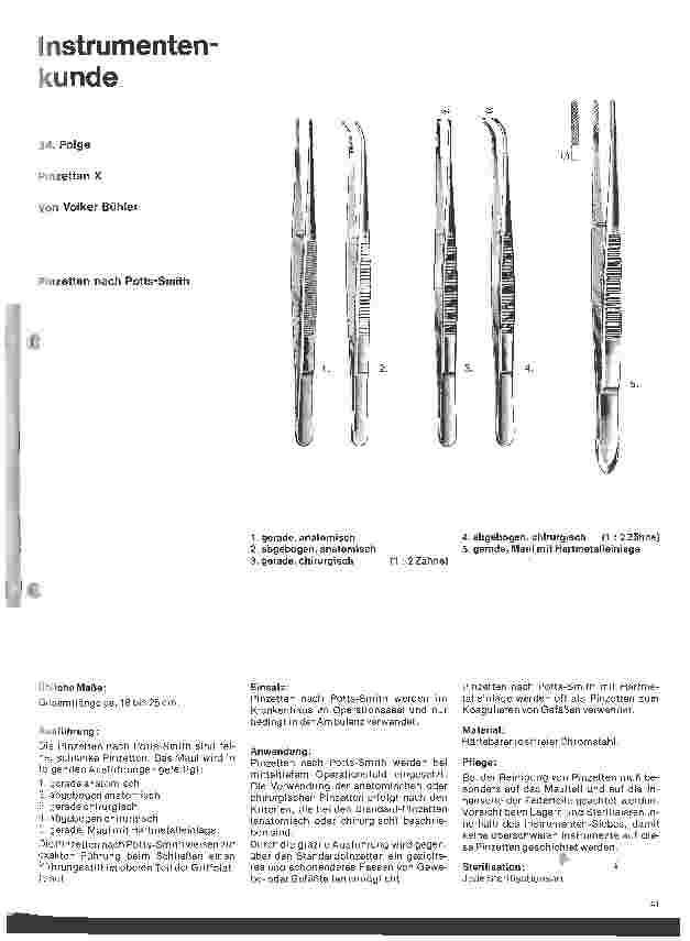Vorschauseite 1: Instrumentenkunde 34. Folge: Pinzetten X - Pinzetten nach Potts-Smith