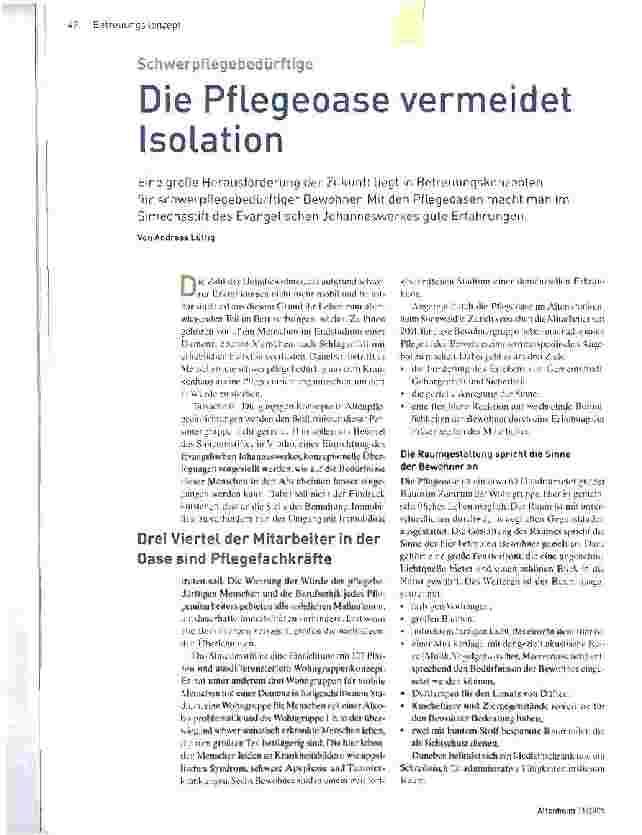 Vorschauseite 1: Die Pflegeoase vermeidet Isolation