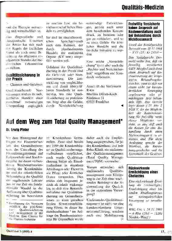Vorschauseite 1: Auf dem Weg zum Total Quality Management