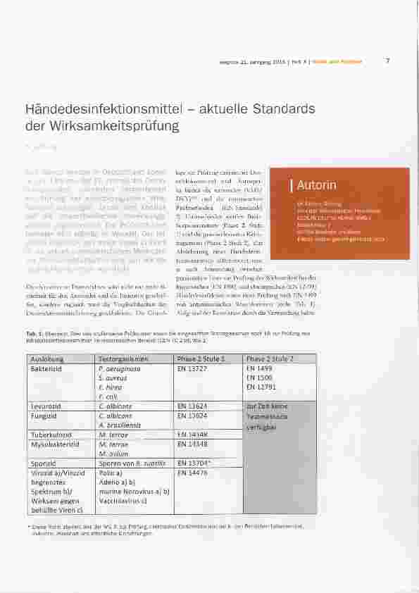 Vorschauseite 1: Händedesinfektionsmittel aktuelle Standards der Wirksamkeitsprüfung