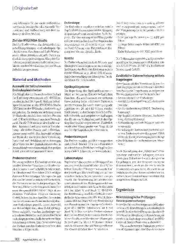 Vorschauseite 3: HYGENDA 2013 Hygiene in der Endoskopaufbereitung: eine Studie zur Aufbereitung flexibler Endoskope in Krankenhaus und Praxis