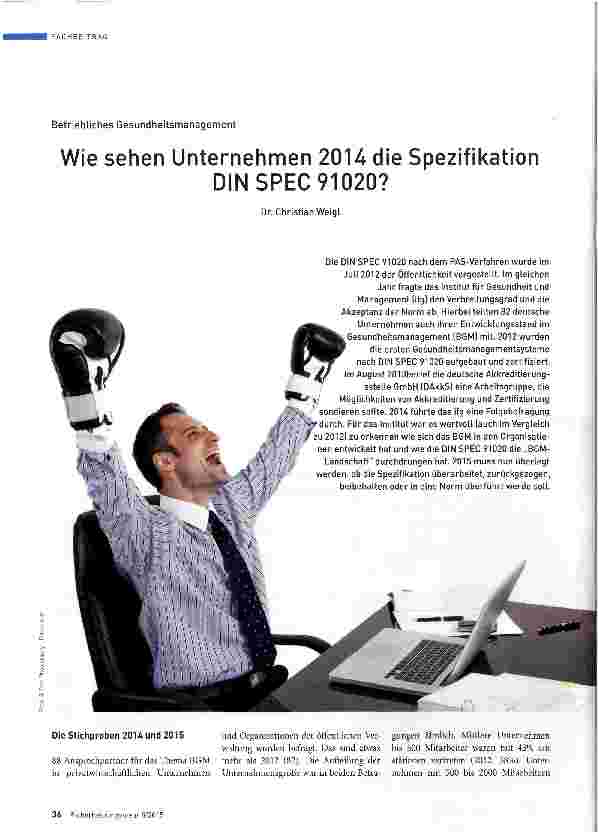 Vorschauseite 1: Wie sehen Unternehmen 2014 die Spezifikation DIN SPEC 91020?