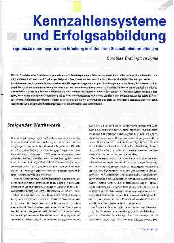 Vorschauseite 1: Kennzahlensysteme und ErfolgsabbildungErgebnisse einer empirischen Erhebung in stationären Gesundheitseinrichtungen