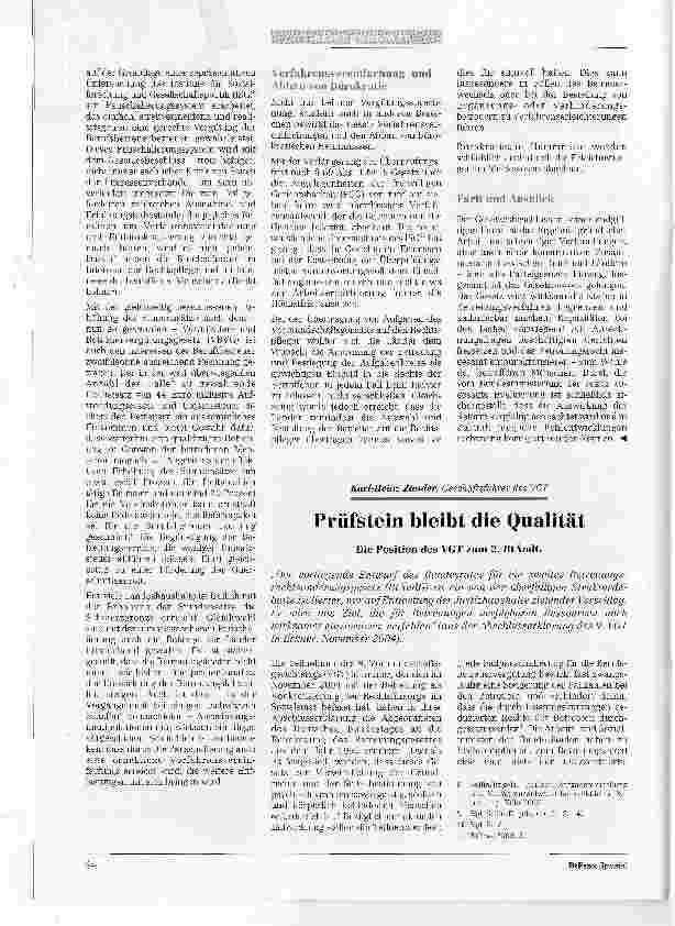 Vorschauseite 1: Prüfstein bleibt die QualitätDie Position des VGT zum 2. BtÄndG