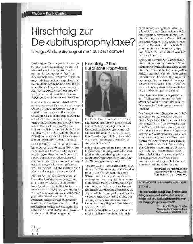 Vorschauseite 1: Hirschtalg zur Dekubitusprophylaxe? Pflege Pro & Contra