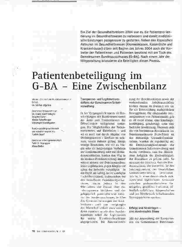 Vorschauseite 1: Patientenbeteiligung im G-BA - Eine Zwischenbilanz