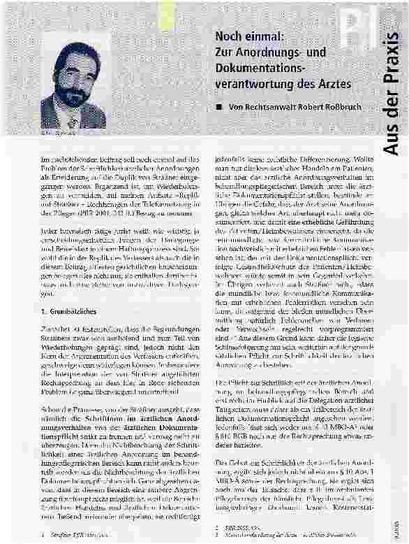 Vorschauseite 1: Noch einmal: Zur Anordnungsund Dokumentationsverantwortung des Arztes