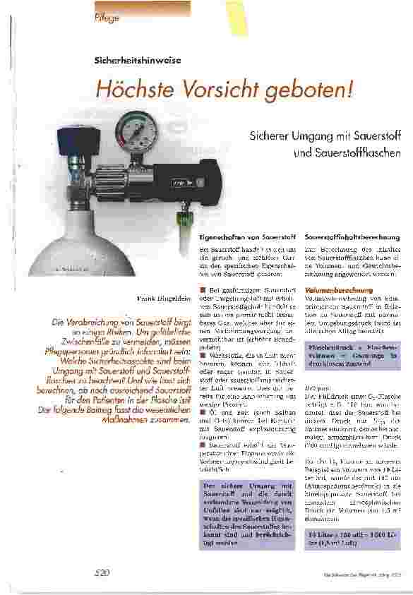 Vorschauseite 1: Höchste Vorsicht geboten!Sicherer Umgang mit Sauerstoff und Sauerstoffflaschen