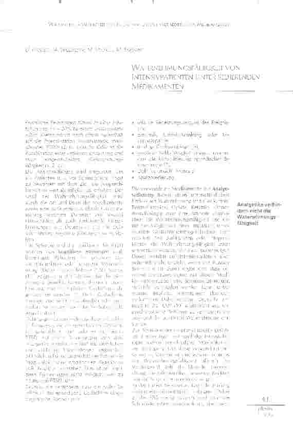Vorschauseite 1: WAHRNEHMUNGSFÄHIGKEIT VON INTENSIVPATIENTEN UNTER SEDIERENDEN MEDIKAMENTEN