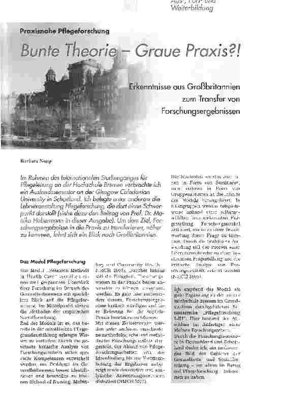 Vorschauseite 1: Bunte Theorie - Graue Praxis?!Erkenntnisse aus Großbritannien zum Transfer von Forschungsergebnissen