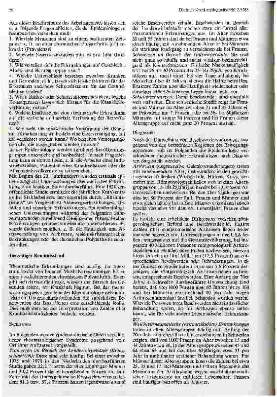 Vorschauseite 2: Epidemiologische und sozialmedizinische Gesichtspunkte der rheumatischen Erkrankungen