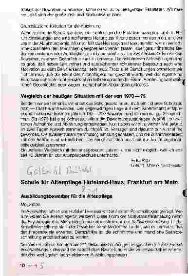 Vorschauseite 1: Schule für Altenpflege Hufeland-Haus, Frankfurt Ausbildungsbewerber für die Altenpflege