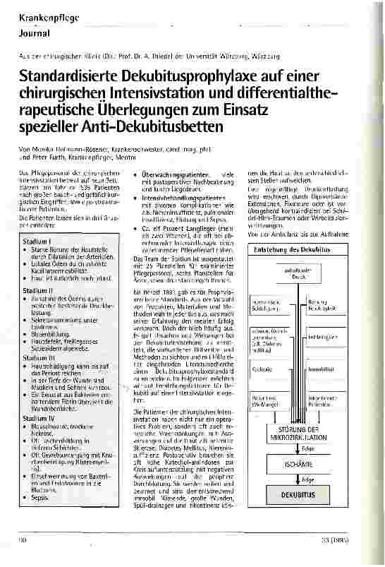 Vorschauseite 1: Standardisierte Dekubitusprophylaxe auf einer Chirurgischen Intensivstation u. differentialtherapeutische Überlegungen zum Einsatz spezieller Anti-Dekubitusbetten.