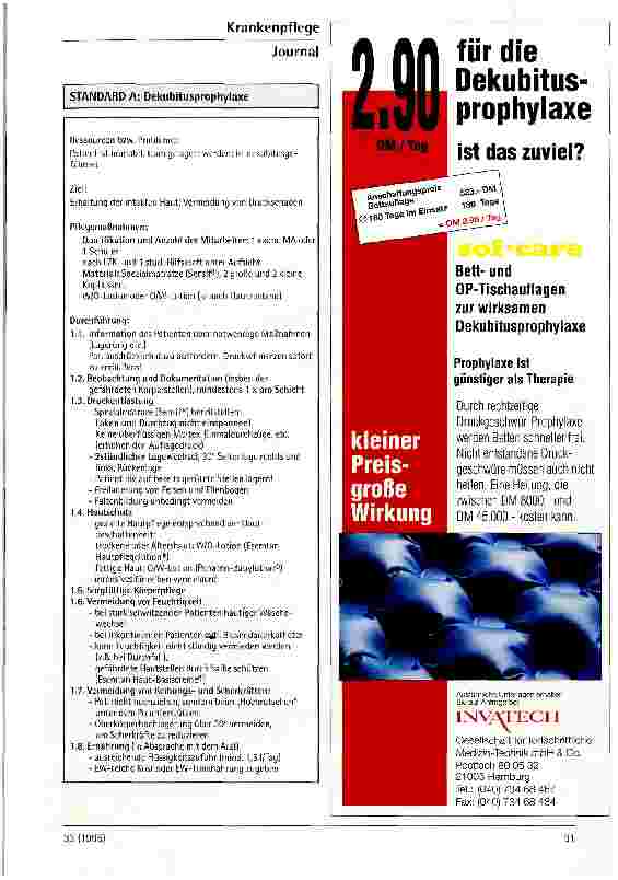 Vorschauseite 2: Standardisierte Dekubitusprophylaxe auf einer Chirurgischen Intensivstation u. differentialtherapeutische Überlegungen zum Einsatz spezieller Anti-Dekubitusbetten.