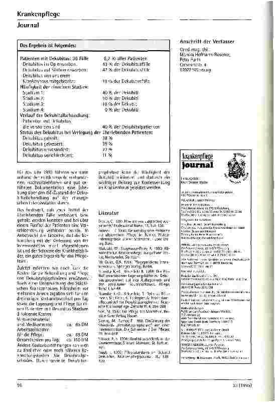 Vorschauseite 5: Standardisierte Dekubitusprophylaxe auf einer Chirurgischen Intensivstation u. differentialtherapeutische Überlegungen zum Einsatz spezieller Anti-Dekubitusbetten.