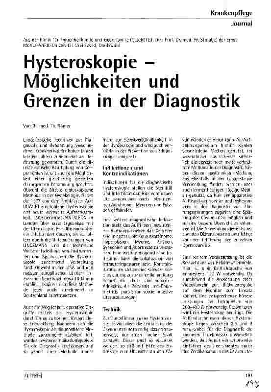 Vorschauseite 1: Hysteroskopie - Möglichkeiten und Grenzen in der Diagnostik