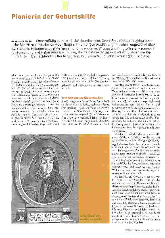 Vorschauseite 1: Pionierin der Geburtshilfe