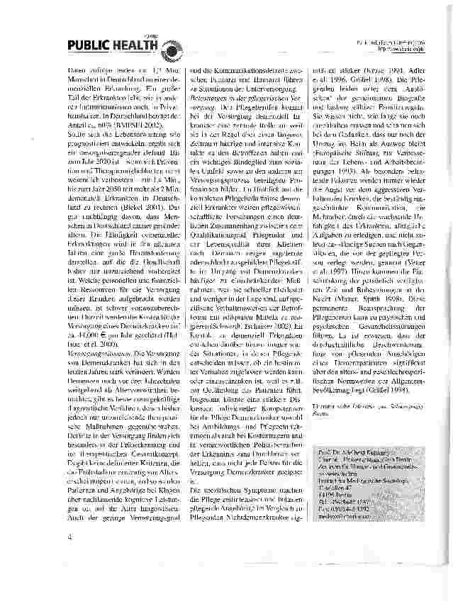 Vorschauseite 2: Demenz: Verbreitung, Versorgung, Belastungen der Pflegenden