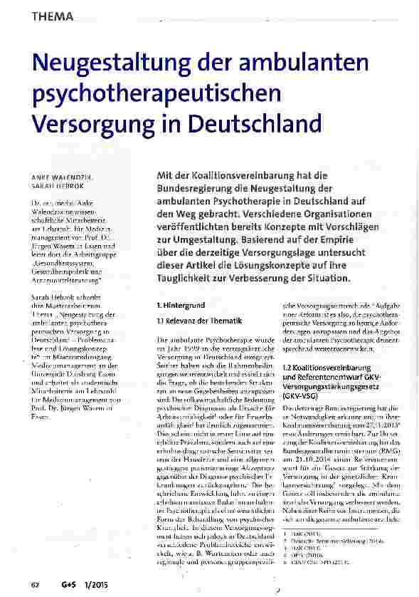 Vorschauseite 1: Neugestaltung der ambulanten psychotherapeutischen Versorgung in Deutschland