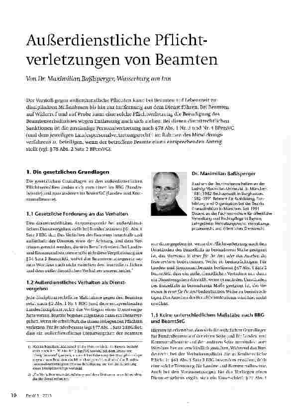 Vorschauseite 1: Außerdienstliche Pflichtverletzungen von Beamten