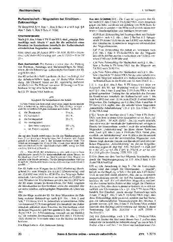 Vorschauseite 1: Rufbereitschaft - Wegezeiten bei Einsätzen -Zeitzuschläge TV Ärzte/VKA § 11 Abs. 1, Abs. 3 Satz 4 und 5 (vgl. § 8 Abs. 1 Satz 1, Abs. 3 Satz 4 TVöD)