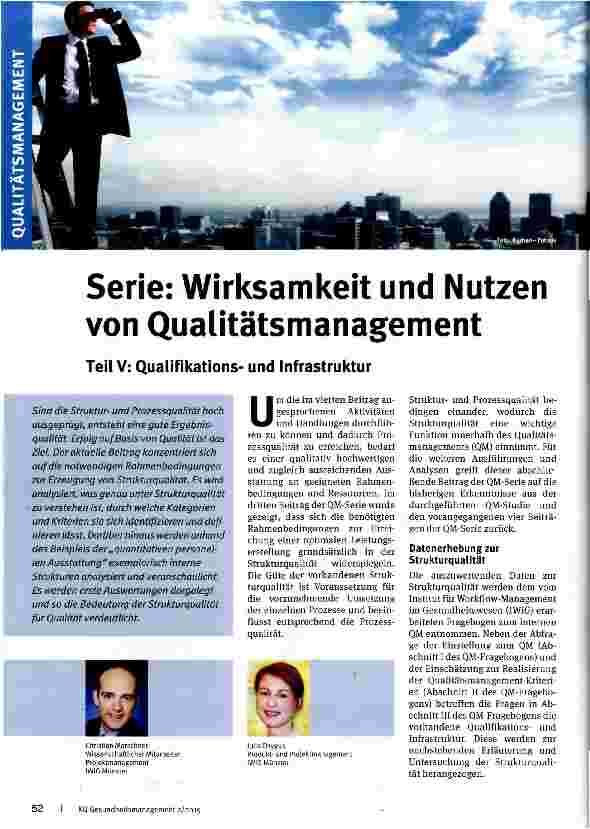 Vorschauseite 1: Serie: Wirksamkeit und Nutzen von Qualitätsmanagement Teil V: Qualifikationsund Infrastruktur