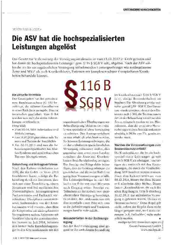 Vorschauseite 1: Die ASV hat die hochspezialisierten Leistungen abgelöst