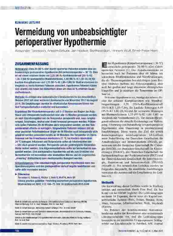 Vorschauseite 1: Vermeidung von unbeabsichtigter perioperativer Hypothermie