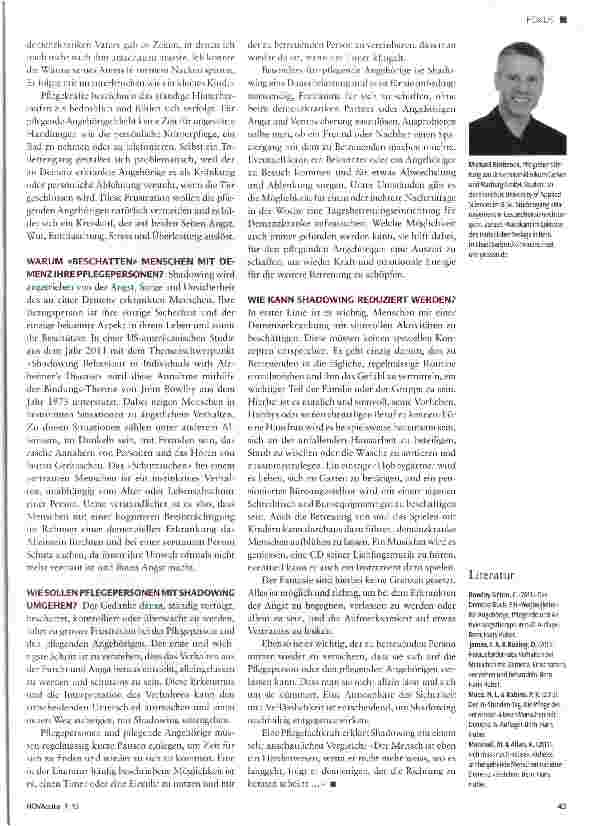 Vorschauseite 2: «Shadowing» bei Menschen mit Demenz ... wenn Nähe unerträglich wird