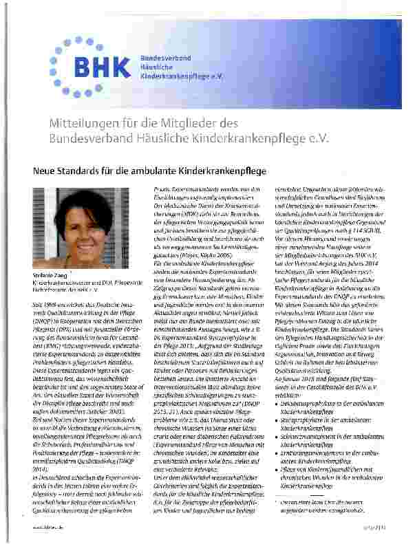 Vorschauseite 1: Mitteilungen für die Mitglieder des Bundesverband Häusliche Kinderkrankenpflege e.V.