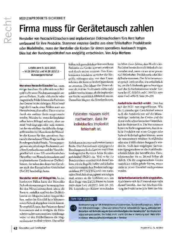 Vorschauseite 1: Firma muss für Gerätetausch zahlen