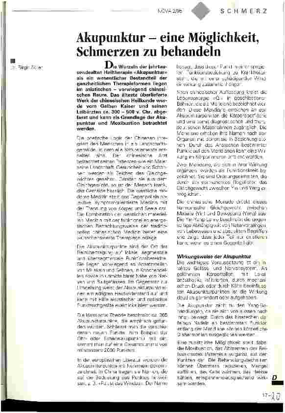 Vorschauseite 1: Akupunktureine Möglichkeit Schmerzen zu behandeln