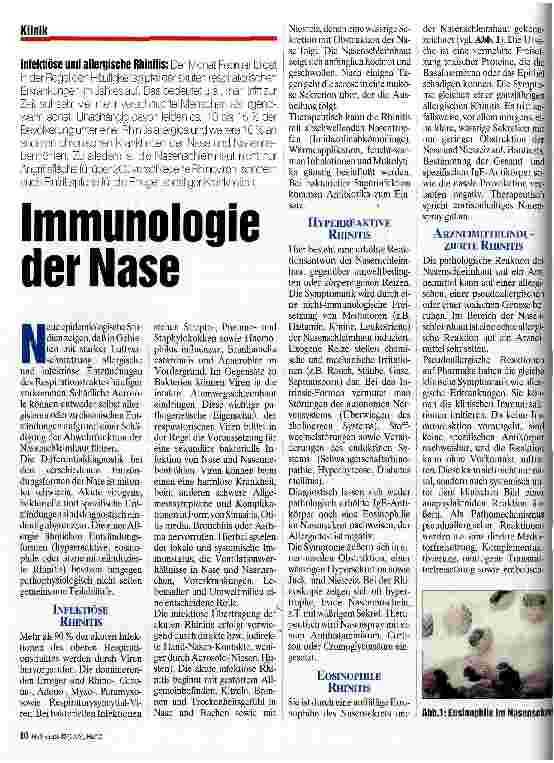 Vorschauseite 1: Immunologie der Nase Infektiöse und allergische Rhinitis