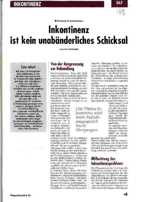 Vorschauseite 1: Inkontinenz ist kein unabänderliches Schicksal Beratung im Krankenhaus