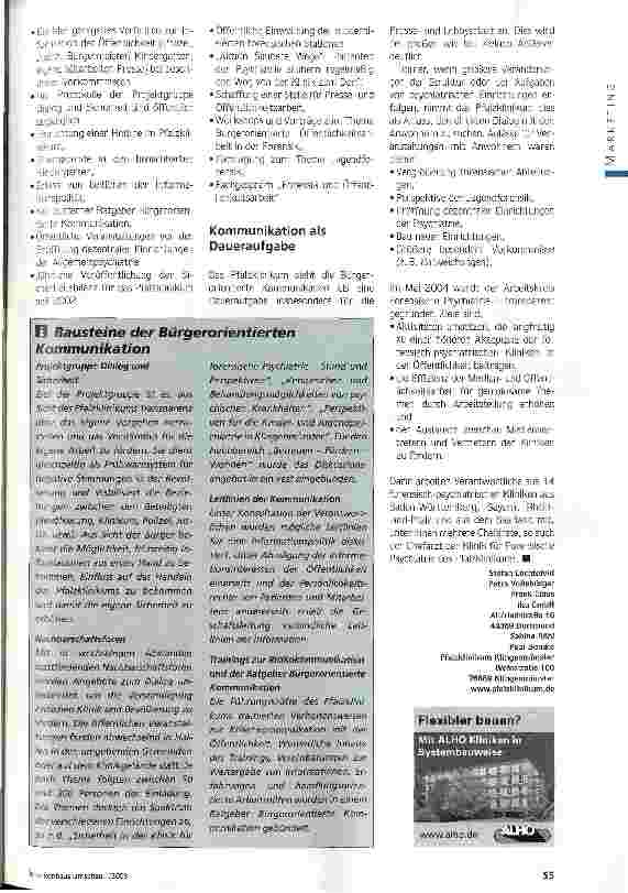 Vorschauseite 2: Dann klappts auch mit den NachbarnBürgerorientierte Kommunikation in einer psychiatrischen Klinik