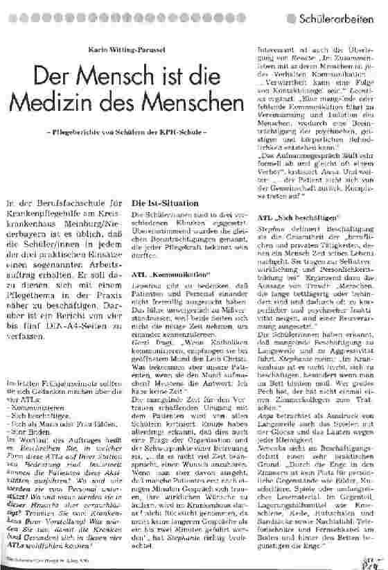 Vorschauseite 1: Der Mensch ist die Medizin des Menschen Pflegeberichte von Schülern der KPH-Schule