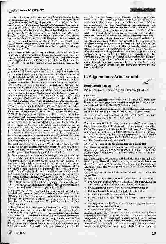 Vorschauseite 1: II. Allgemeines Arbeitsrecht. KonkurrentenklageGG Art. 33 Abs. 2; LBG NW § 104; LGG NW § 7 Abs. 2