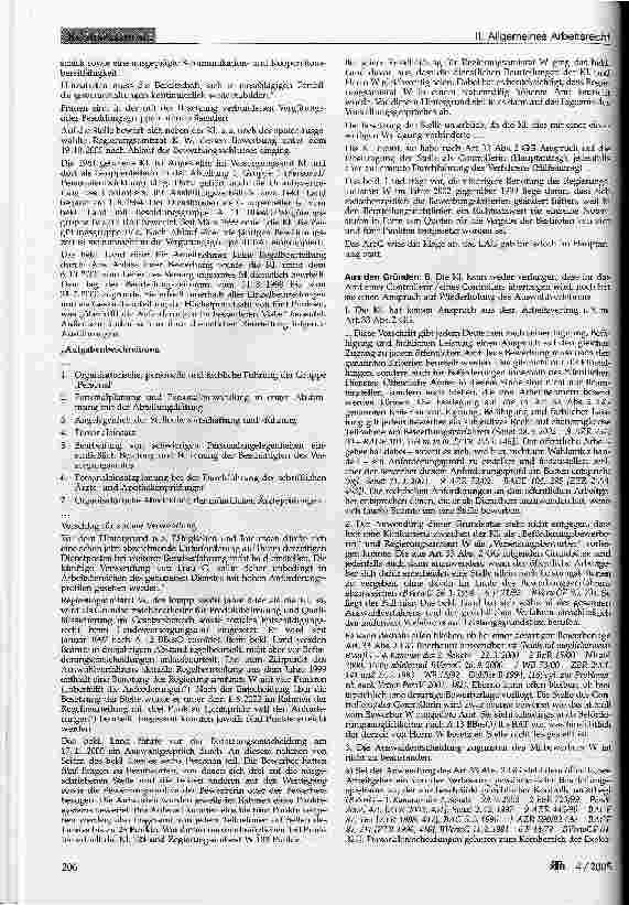 Vorschauseite 2: II. Allgemeines Arbeitsrecht. KonkurrentenklageGG Art. 33 Abs. 2; LBG NW § 104; LGG NW § 7 Abs. 2