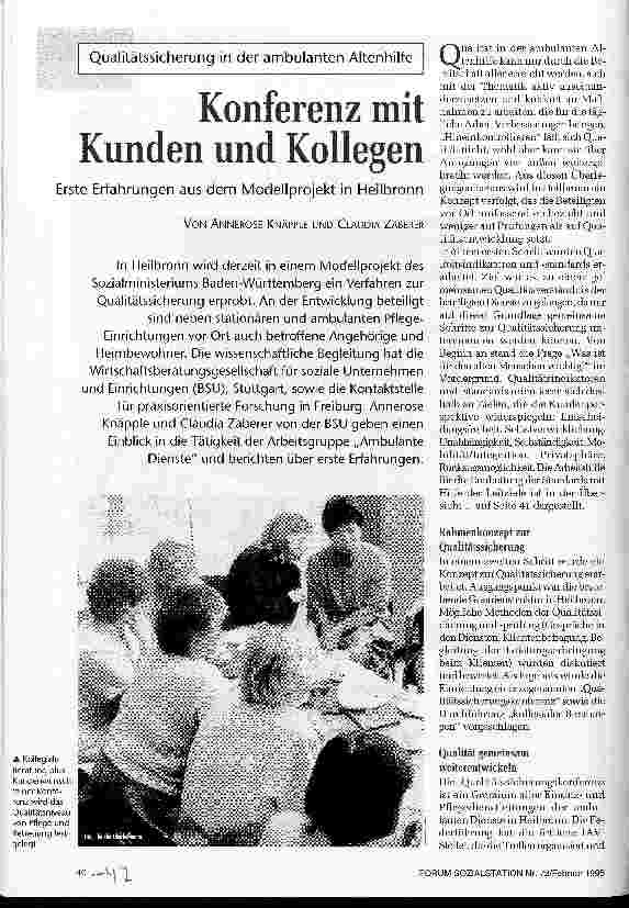 Vorschauseite 1: Konferenz mit Kunden und Kollegen Erste Erfahrungen aus dem Modellprojekt in Heilbronn Qualitätssicherung in der ambulanten Altenhilfe