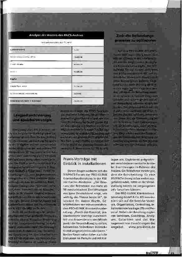 Vorschauseite 3: RIS/PACS-Forum 2005Bei der Amortisation von RIS/PACS-Lösungen innovativ denken
