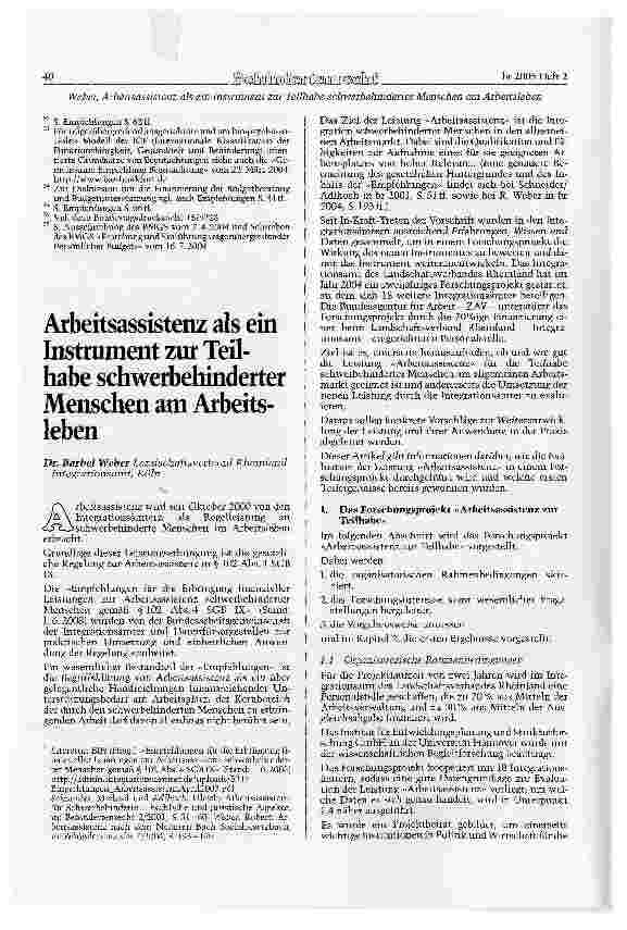Vorschauseite 1: Arbeitsassistenz als ein Instrument zur Teilhabe schwerbehinderter Menschen am Arbeitsleben