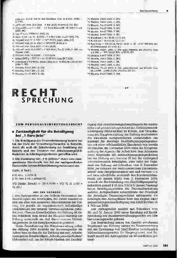 Vorschauseite 1: Rechtssprechung zum Personalvertretungsrecht