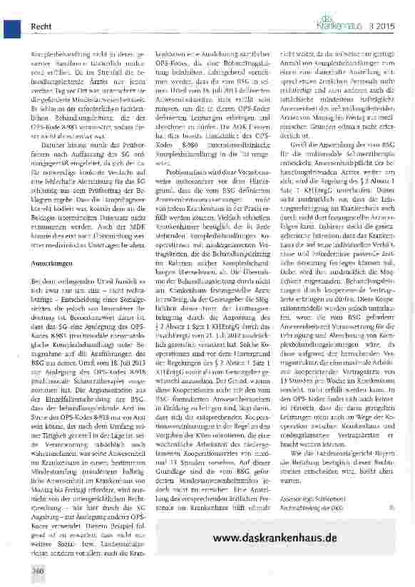Vorschauseite 2: OPS-Kode 8-983 (multimodale rheumatologische Komplexbehandlung) - Auslegung des Merkmals fachärztliche Behandlungsleitung