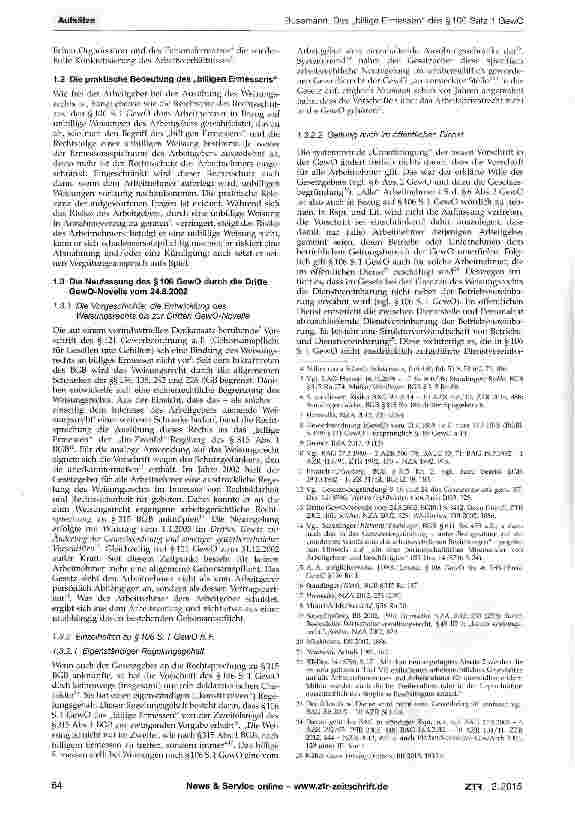 Vorschauseite 2: Das „billige Ermessen des §106 Satz 1 GewO und die Rechtsfolge der unbilligen Weisung des Arbeitgebers