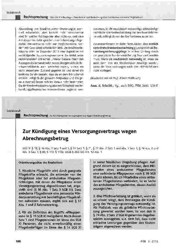 Vorschauseite 1: Zur Kündigung eines Versorgungsvertrags wegen Abrechnungsbetrug