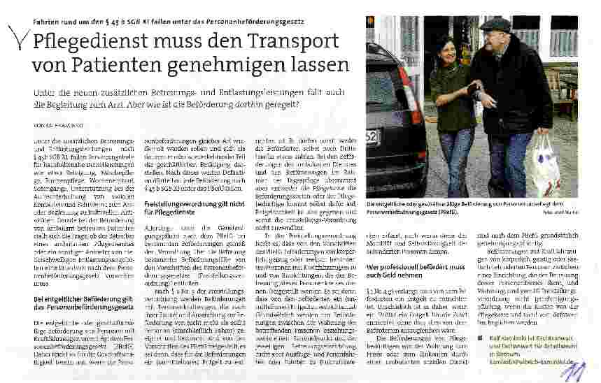 Vorschauseite 1: Pflegedienst muss den Transport von Patienten genehmigen lassen