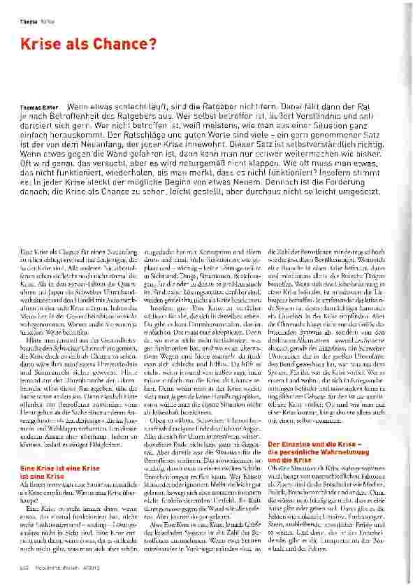 Vorschauseite 1: Krise als Chance?