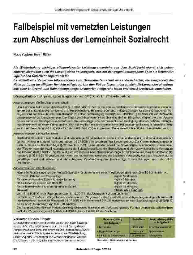 Vorschauseite 1: Fallbeispiel mit vernetzten Leistungen zum Abschluss der Lerneinheit Sozialrecht