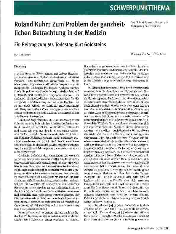 Vorschauseite 1: Roland Kuhn: Zum Problem der ganzheitlichen Betrachtung in der Medizin Ein Beitrag zum 50. Todestag Kurt Goldsteins